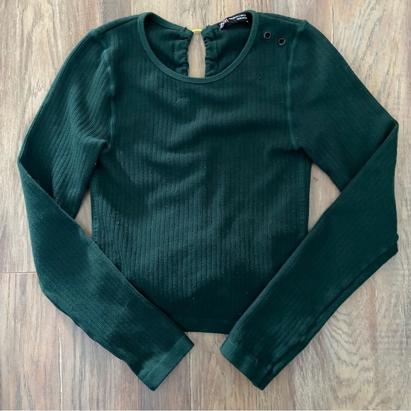 Zara Forest Green Open Back Top with Neon Yellow Tie - Picture 5 of 11